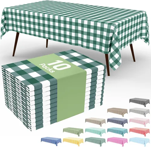 Miniatura 47 de Smiry Paquete de 3 Manteles Desechables de Cuadros Gingham Color Caqui - 54" x 72" Mantel de Plástico de Servicio Pesado, Cubiertas de Mesa