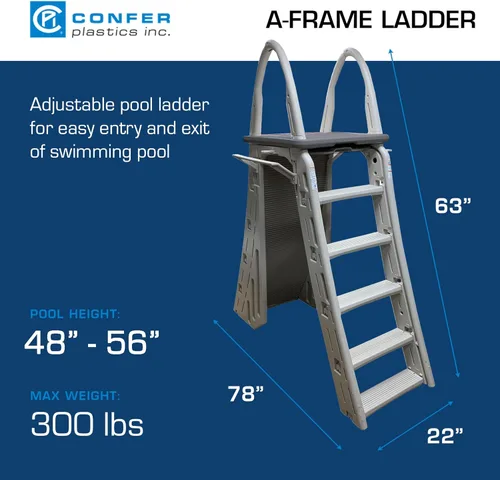 Miniatura 6 de Confer Plastics 7200 Roll Guard Escalera de Plataforma Ajustable de 48" a 56" con Marco en A de Seguridad para Piscinas Elevadas de Patio al Aire