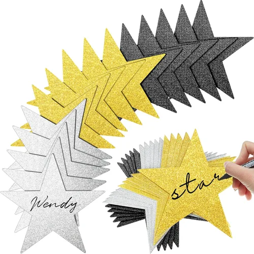 Gejoy 80 piezas de recorte de estrellas con purpurina, decoración de estrellas doradas, estrella de papel doble impresa para noche de cine,