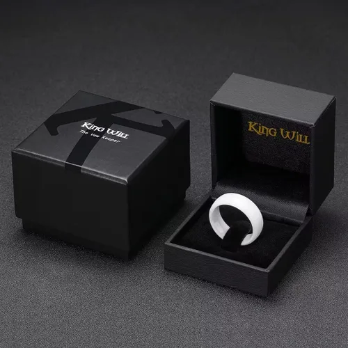 Miniatura 6 de King Will BASIC - Anillo de boda de cerámica de 0.236in, 0.276in, 0.315in, color negro y blanco, acabado mate, borde escalonado, anillo de boda