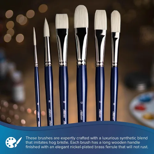 Miniatura 5 de Silver Brush Limited BR-1954 Bristlon - Pinceles para lengua de gato y filbert de mango largo con puntas sintéticas blancas rígidas, juego