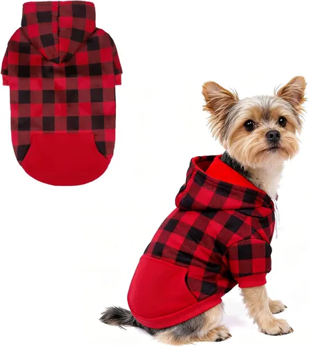 Miniatura 34 de KOOLTAIL Sudadera a cuadros con capucha, con gorro y bolsillo, para perros pequeños, medianos y grandes y gatos, abrigo suave y cálido para invierno
