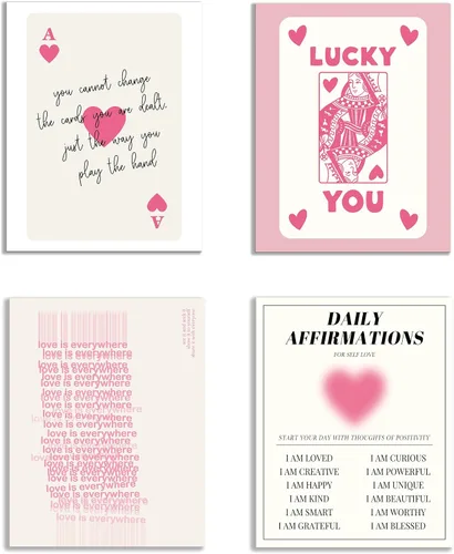 Miniatura 7 de KEUSPI Póster de moda Y2K rosa pastel de afirmaciones diarias Aura Lucky Girl Syndrome Guest Check Impresiones para decoración de habitación
