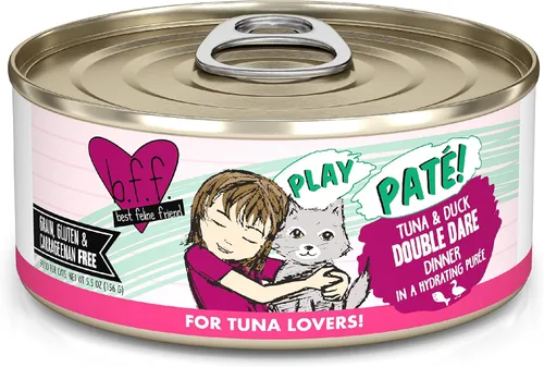 Weruva B.F.F. Play - Best Feline Friend Paté Lovers, Aw Yeah!, Atún y pato Double Dare con atún y pato, lata de 5.5 onzas (paquete de 8)