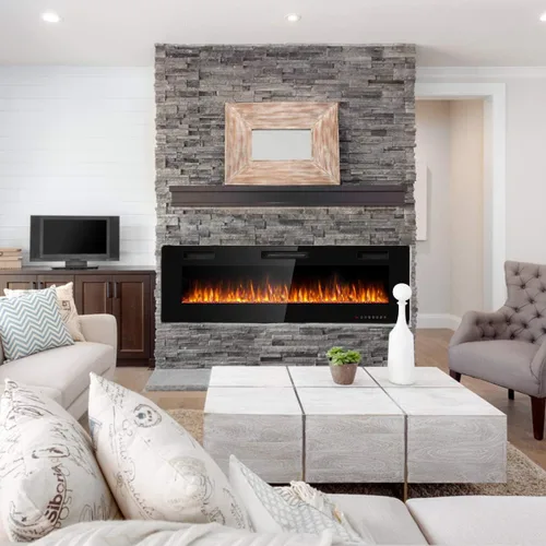 Miniatura 9 de RELAX4LIFE Chimeneas eléctricas empotradas y montadas en la pared de 60 pulgadas, insertos de chimenea eléctrica con control remoto, temporizador