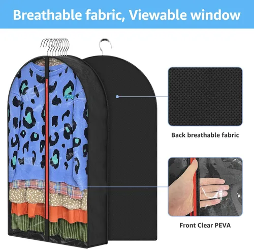 Miniatura 4 de Bolsas de ropa Gussetes de 6.5 pulgadas para colgar ropa, almacenamiento en el armario, trajes de 40 pulgadas con cremallera, bolsa de ropa colgante