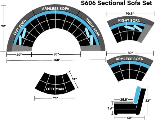 Miniatura 3 de Stendmar Juego de sofá seccional curvado de tela de microfibra redonda semicircular de 160 pulgadas S606 (microfibra, beige)