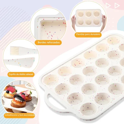 Miniatura 4 de Juego de 7 moldes de silicona antiadherentes para hornear, incluye pan, magdalenas y molde redondo, espátula, cepillo de repostería de doble cabeza