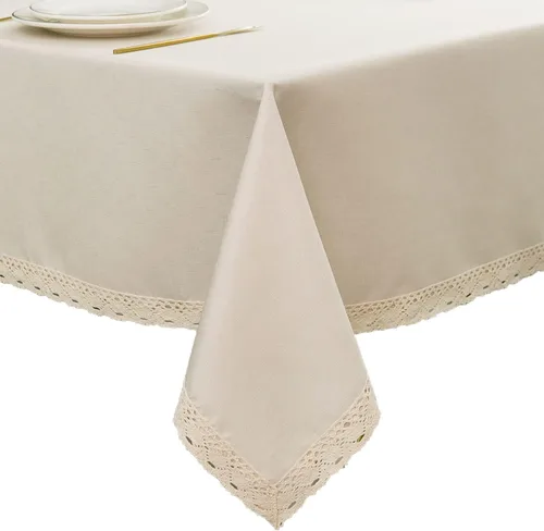 Miniatura 25 de EHouseHome Mantel de lino sintético con ribete de encaje, impermeable, a prueba de derrames, resistente a las manchas, sin arrugas, a prueba