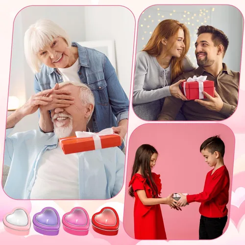 Miniatura 5 de Nuanchu 24 moldes de velas vacías para el día de San Valentín, latas de metal en forma de corazón rojo de 2 onzas con tapas de ventana