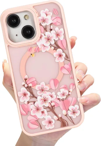 Miniatura 19 de Compatible con el teléfono 13 Pro - Funda magnética mate translúcida, de lujo, a prueba de golpes, magnética y con bonito patrón de flores, carcasa