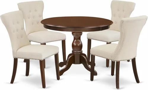 Miniatura 20 de East West Furniture HBGA5-AWA-03 - Juego de mesa de comedor de 5 piezas para 4 personas, incluye una mesa de cocina redonda con pedestal y 4 sillas