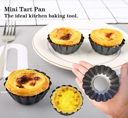 Miniatura 3 de Moldes para tarta de huevo, 12 moldes para tartas de 2.6 pulgadas, mini sartenes antiadherentes de acero al carbono, moldes para hornear