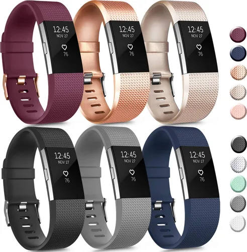 Paquete de 6 correas deportivas compatibles con Fitbit Charge 2, pulseras de repuesto ajustables para mujeres y hombres, pequeñas y grandes (paquete