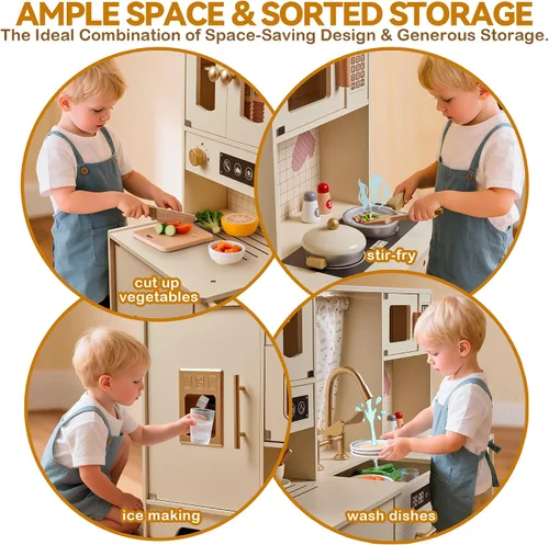 Miniatura 6 de Juego de cocina para niños, juego de cocina de madera con 26 piezas, accesorios de comida y utensilios de cocina, regalo para niñas y niños de más