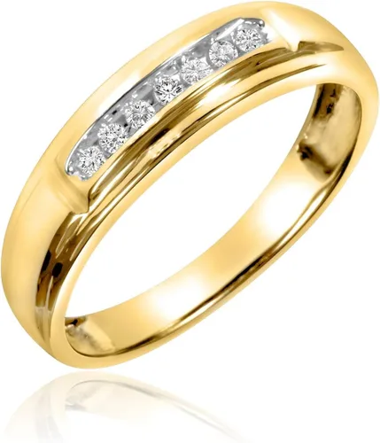 Miniatura 3 de PB Collection CZ - Anillo de boda para mujer y mujer en plata de ley 925 y oro amarillo de 14 quilates