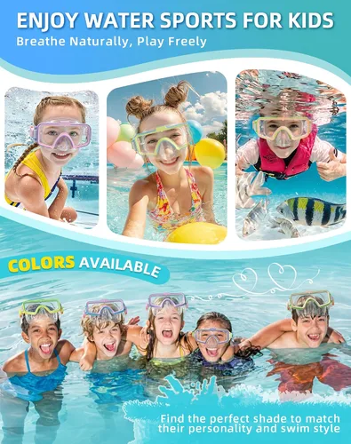 Miniatura 7 de Gafas de natación para niños con cubierta para la nariz, gafas de natación antivaho de dos colores para 6-14, máscara de buceo de esnórquel