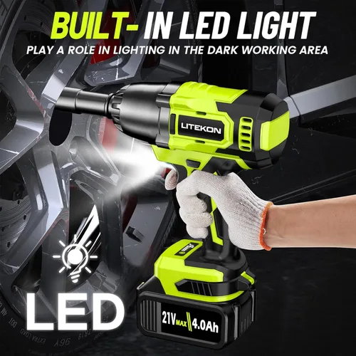Miniatura 3 de Llave de impacto inalámbrica de 1/2 pulgada, herramienta de impacto de alta potencia sin escobillas de 480 pies-libra (650 N·m) con batería