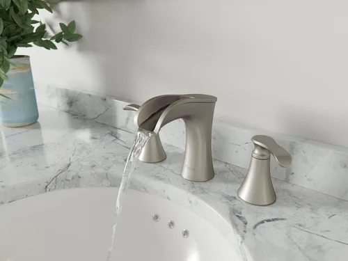 Miniatura 9 de Pfister Jaida LF049JDGS - Grifo de lavabo de baño, 8 pulgadas de ancho, 2 asas, 3 agujeros, acabado de níquel cepillado de defensa contra manchas