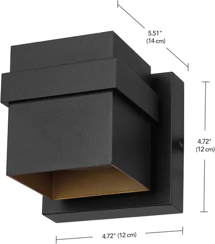 Miniatura 8 de Aplique de pared Globe Electric 60000022 para exterior con LED integrado de 11,5 W, negro mate, acento dorado, 400 lúmenes, 3000 Kelvin, 90 CRI