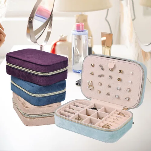 Miniatura 7 de Dajasan Cajas de Joyería de Terciopelo, Mini Estuche de Joyería de Viaje, Pequeño Organizador de Joyería de Viaje Portátil para Aretes, Pulseras