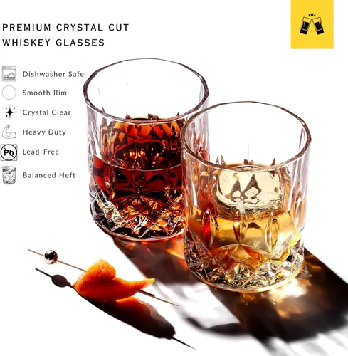 Miniatura 4 de LEMONSODA - Juego de vasos de whisky estilo antiguo con corte de cristal, 2, 4, 6-12 unidades de 10 onzas, vasos de roca ultra transparentes
