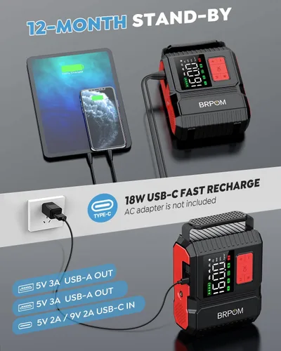 Miniatura 4 de Arrancador de batería para automóvil con compresor de aire, 160 PSI 8000 A pico 26800 mAh