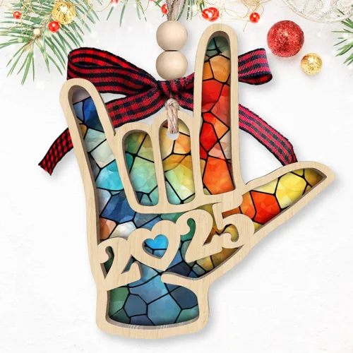 KatAndNat Adorno de Amor ASL - Adornos de Navidad ASL 2025, Adornos de Lenguaje de Señas para Árbol - Recuerdo de Lenguaje de Señas Manual para