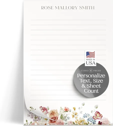 Miniatura 13 de Bloc de notas de papelería personalizado para mujer, bloc de notas personalizado con nombre, flores azul marino con fuente de guión, bloc de notas