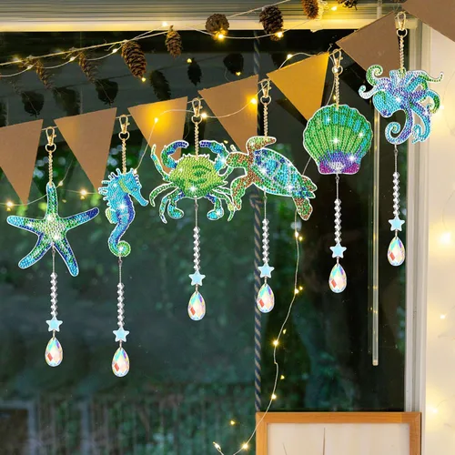 Miniatura 2 de Vsidiuoer Juego de 6 piezas de arte de diamantes para adultos, carillones de viento de vela 5D, carillón de viento de pintura de diamante de doble