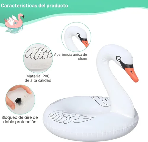 Miniatura 6 de FlyfreeU - Flotadores inflables de cisne con luces coloridas, anillos flotantes de natación de cisne que cambian de color con luz LED solar, 42