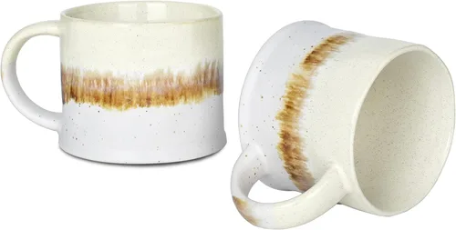 Bosmarlin Juego de 2 tazas de café medianas de cerámica, 15 onzas, taza de té grande de cerámica para oficina y hogar, apta para lavavajillas y Beige