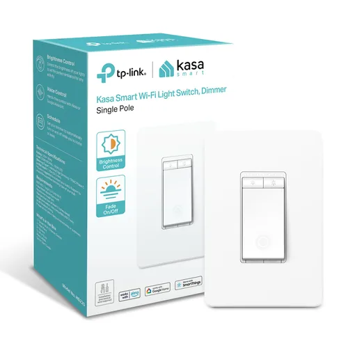 Kasa Smart Interruptor de atenuación HS220, un solo polo, necesita cable neutro, interruptor de luz Wi-Fi de 2.4 GHz, funciona con Alexa y Google