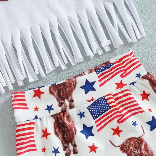 Miniatura 6 de 4 de Julio Bebé Niña Ropa de Verano Traje de Arco Iris Camiseta de Bebé Americano Conjunto de Pantalones Cortos