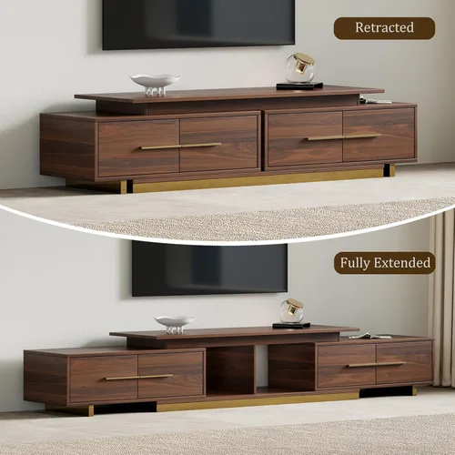 Miniatura 6 de Soporte de TV extensible, consola de TV moderna para TV de hasta 100 pulgadas, centro de entretenimiento de longitud ajustable, consola multimedia