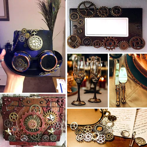 Miniatura 6 de BIHRTC 100 gramos de engranajes steampunk de metal antiguo surtidos en colores para manualidades, dijes para reloj, rueda de reloj, engranaje