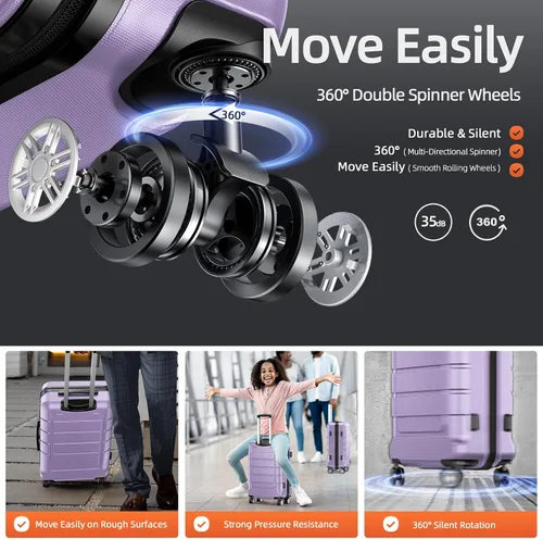 Miniatura 3 de SHOWKOO Equipaje Sets Expandible PC+ABS Durable Maleta Doble Ruedas TSA Lock 3pcs, Púrpura lavanda, Juegos de equipaje Hardsie
