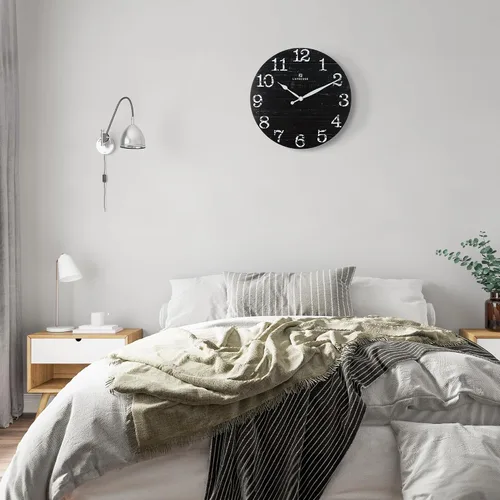 Miniatura 4 de Lafocuse Relojes de pared negros silenciosos de 12 pulgadas para decoración de cocina, sala de estar, reloj de pared rústico de madera, funciona