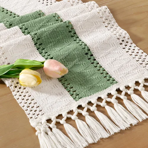Miniatura 8 de Socomi Camino de mesa bohemio de verano rústico para comedor, cocina, centro de mesa, decoración pequeña de macramé de algodón y lino, camino