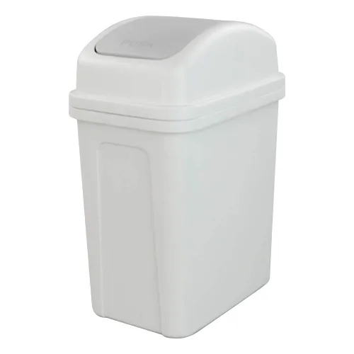Asking Cubo de basura pequeño de 1.8 galones con tapa abatible, cubo de basura de plástico, color gris