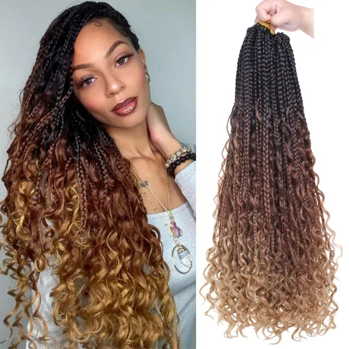 Miniatura 15 de COOKOO Cabello de Trenzas de Caja Bohemias de Ganchillo de 8 Pulgadas para Mujeres Negras, Paquete de 8, Cabello Sintético de Trenzas de Caja