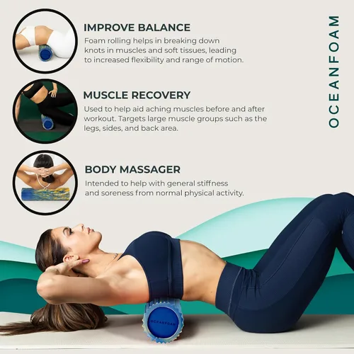 Miniatura 5 de Oceanfoam Tidal Roller - Real, Dorado y Natural Marmoleado - Rodillo de espuma de masaje muscular para dolor de espalda y estiramiento, textura