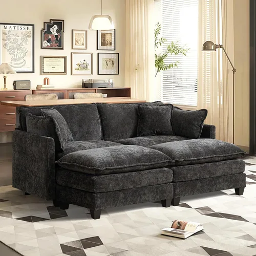 Miniatura 36 de Sofá seccional modular convertible de 76.7", sofás de dos plazas de chenilla con asiento profundo y cojines tipo loveseat para sala de estar, Beige