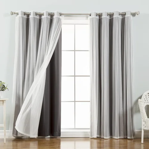 Miniatura 38 de Best Home Fashion Mix and Match - Juego de 4 cortinas de tul transparente y opacas, con ojales de acero inoxidable y níquel Rosa empolvado
