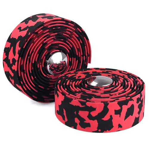 Miniatura 10 de KINGOU Cinta de manillar de bicicleta de carretera EVA camuflaje negro y amarillo con tapones de barra - 2 piezas por juego Negro&Amarillo