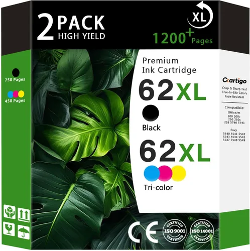62XL - Cartuchos de tinta compatibles con alto rendimiento para HP 62, compatible con impresoras HP Envy 5540 5640 5660 7644 OfficeJet 5740 5741