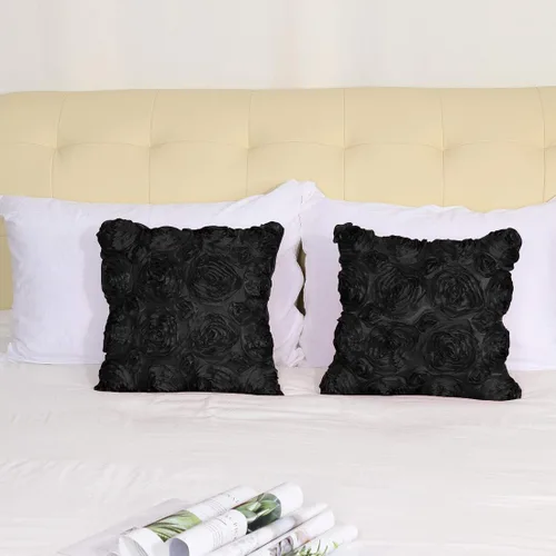 Miniatura 3 de PiccoCasa 2 fundas de almohada con diseño de flores 3D, románticas fundas de cojín decorativas de satén, funda de almohada con rosas estéreas