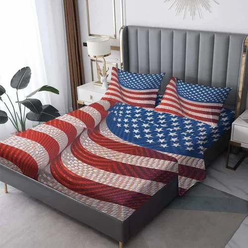 Sábanas de bandera estadounidense tamaño King – Juego de sábanas de bandera de Estados Unidos para niños y niñas, juego de sábanas de estrellas y