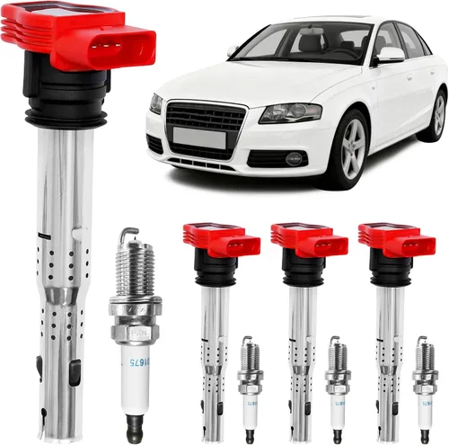 Paquetes de bobinas de encendido UF529 y bujías (juego de 4), compatible con Volkswagen Tiguan/Jetta/CC/GTI/Passat, Audi A4/A5/Q5/A3/TT y más 2.0L