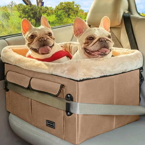Miniatura 15 de Asiento elevador Petsfit para 2 perros pequeños o perro mediano de hasta 55 lbs, asiento grande de coche para perros con 2 bolsillos grandes